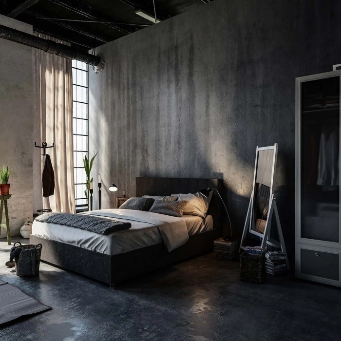 Industrial bedroom with exposed pipes